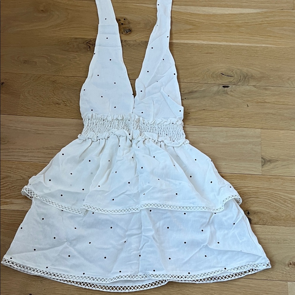 Superdown White Dress with Black Dots
